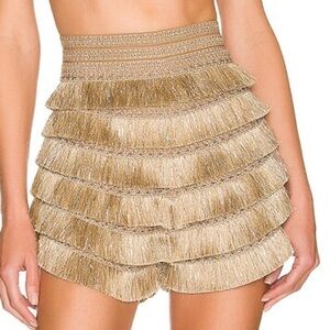 PatBO Metallic Fringe Shorts in gold